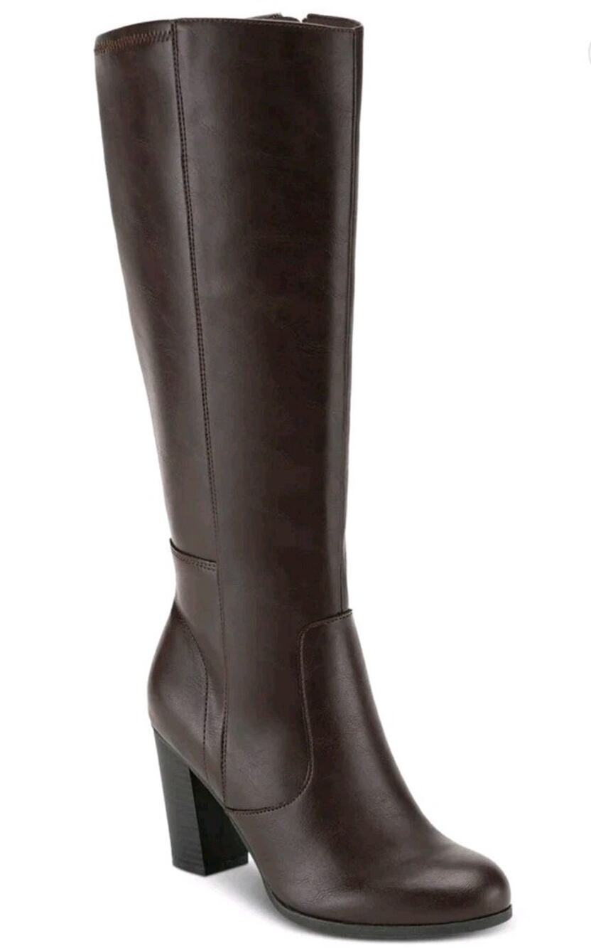 Style&Co~Size 9W~Brown Addyy Knee High Boots Faux Leather Extra Wide-Caff NWOB